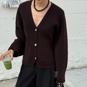 Almina Concept Deep Brown V-Neck Cardigan Size Small